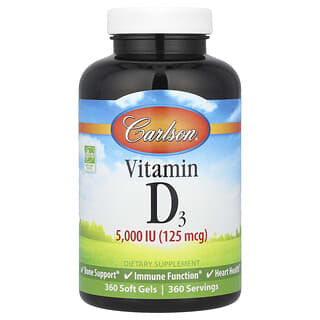 Carlson, Vitamina D3, 125 mcg (5000 UI), 360 cápsulas blandas