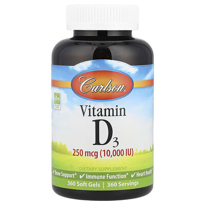 Carlson, Vitamin D3, 10,000 IU (250 mcg), 360 Softgels