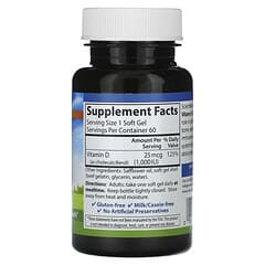 Carlson, Vitamina D3, 25 mcg (1000 UI), 60 cápsulas blandas