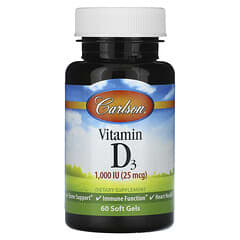 Carlson, Vitamina D3, 25 mcg (1000 UI), 60 cápsulas blandas