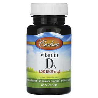 Carlson, Vitamin D3, 25 mcg (1,000 IU), 60 Soft Gels