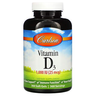 Carlson Labs, Vitamina D3, 25 mcg (1000 UI), 360 cápsulas blandas