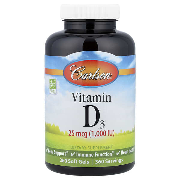 Carlson, Vitamin D3, 25 mcg (1,000 IU), 360 Soft Gels — product photo 1