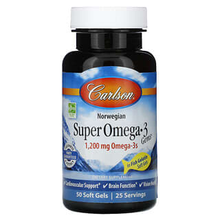 Carlson, Super omega-3, 1200 mg, 50 cápsulas blandas (600 mg por cápsula blanda)