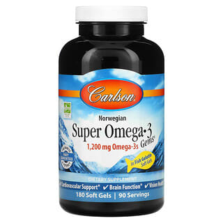 Carlson, Norwegian, Super Omega-3 Gems, высокоэффективные омега-3 кислоты, 600 мг, 180 капсул