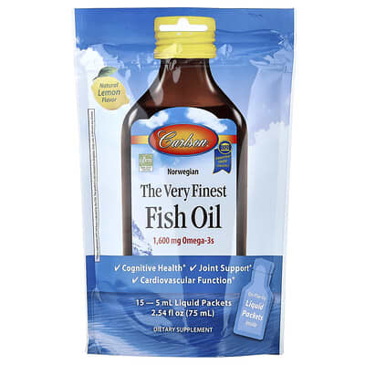 Carlson, Norwegian, The Very Finest Fish Oil, Natural Lemon, 15 Packets, 0.17 fl oz (5 ml) Each