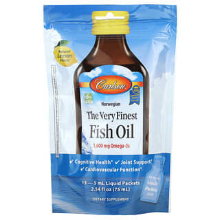 Carlson, 挪威，优质鱼油，天然柠檬味，1,600 毫克，15 包，每包 0.17 液量盎司（5 毫升）。