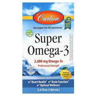 Carlson, スーパーオメガ3、天然レモンフレーバー、2600 mg、3.3 fl oz (100 ml)