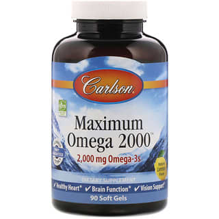 Carlson Labs, Максимум Омега 2000, Натуральный вкус лимона, 1,000 мг, 90 мягких таблетки