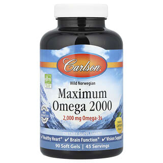 Carlson, Wild Norwegian, Maximum Omega 2000, Omega-3-Fischöl, natürlicher Zitronengeschmack, 2.000 mg, 90 Weichkapseln (1.000 mg pro Weichkapsel)