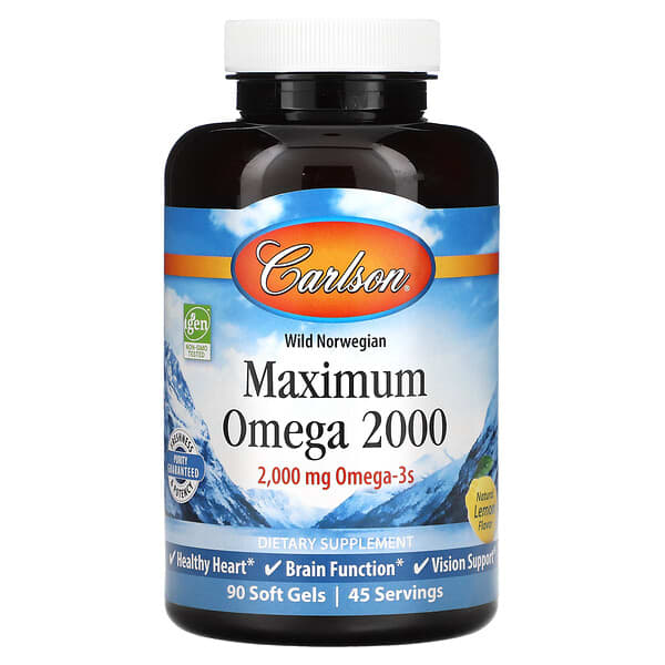 Carlson‏, Maximum Omega 2000, טעם לימון טבעי, 1,000 מ"ג, 90 כמוסות ג'ל