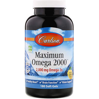 Carlson Labs, كبسولات الأوميجا الفائقة Maximum Omega 2000، بنكهة الليمون الطبيعي 1,000 مجم، 180 كبسولة هلامية  