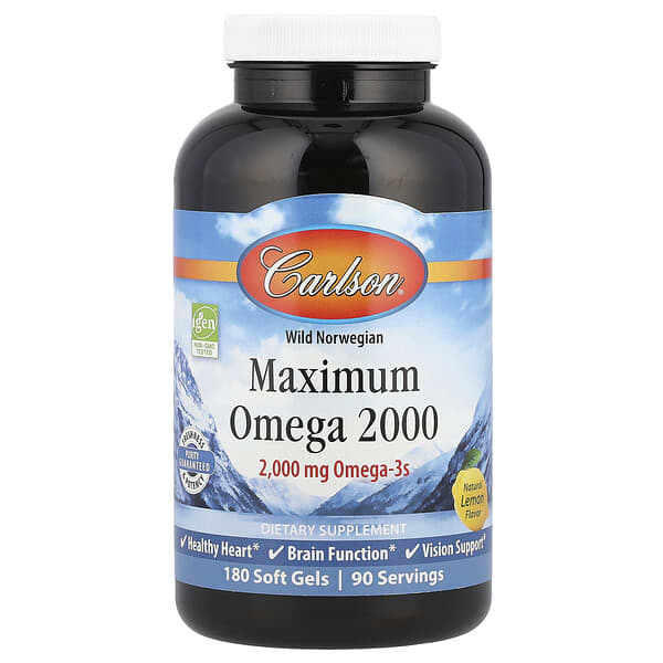 Wild Norwegian, Maximum Omega 2000, Natural Lemon, 180 Soft Gels (1,000 mg per Soft Gel)