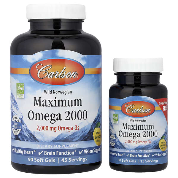 Carlson, Wild Norwegian, Maximum Omega 2000, Natural Lemon, 120 Soft Gels (1,000 mg per Soft Gel) — product photo 1