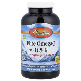 Carlson, Elite Omega-3 с витаминами D и K, натуральный вкус лимона, 180 мягких таблеток