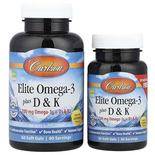 Carlson, Elite Omega-3 с витаминами D и K, натуральный лимон, 90 капсул