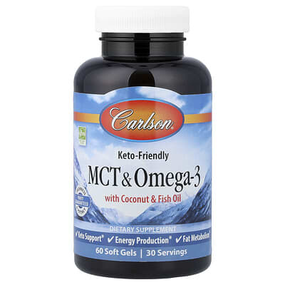 Carlson, Coconut Fish Oil Medium Chain Triglycerides + Omega-3, 60 Softgels