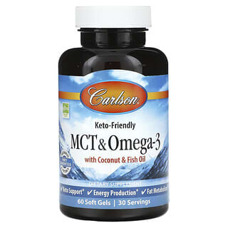 Carlson, MCT y omega-3 con aceite de coco y pescado, 60 cápsulas blandas