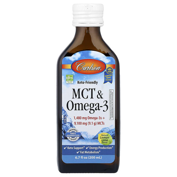 Carlson MCT & Omega-3, Natural Lemon Lime, 6.7 fl oz (200 ml)