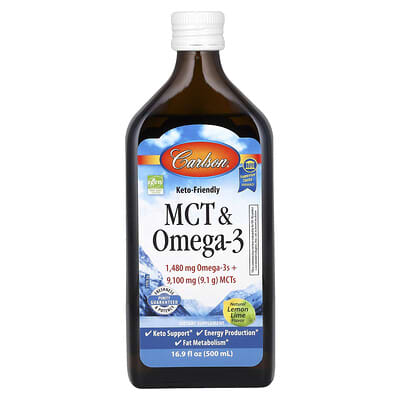 Carlson, Medium Chain Triglycerides and Omega-3 Fatty Acids, Natural Lemon Lime Flavor, 16.9 fl oz (500 ml)