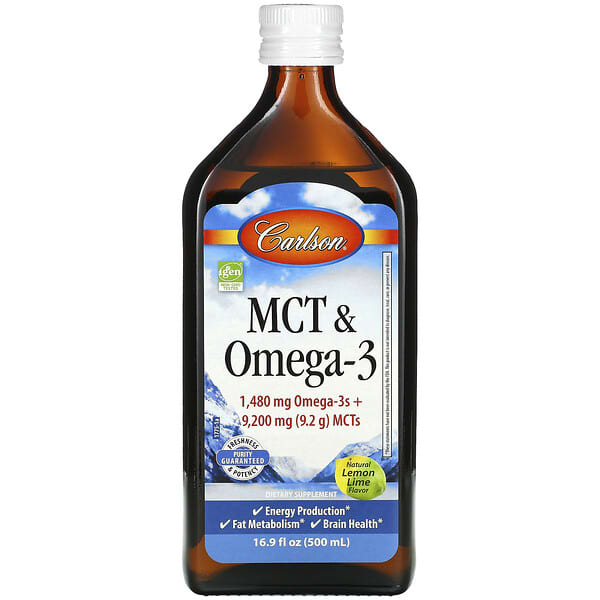 Carlson, MCT & Omega-3, Natural Lemon Lime, 16.9 fl oz (500 ml)