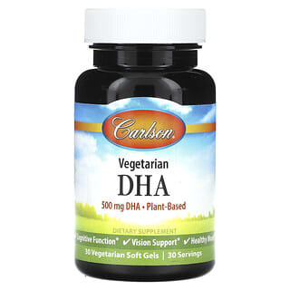 Carlson, DHA vegetariano, 500 mg, 30 cápsulas blandas vegetales