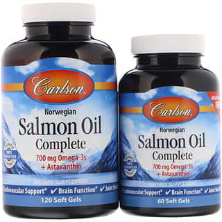 Carlson Labs, Noruego, Aceite de salmón completo, 120 + 60 cápsulas blandas gratis