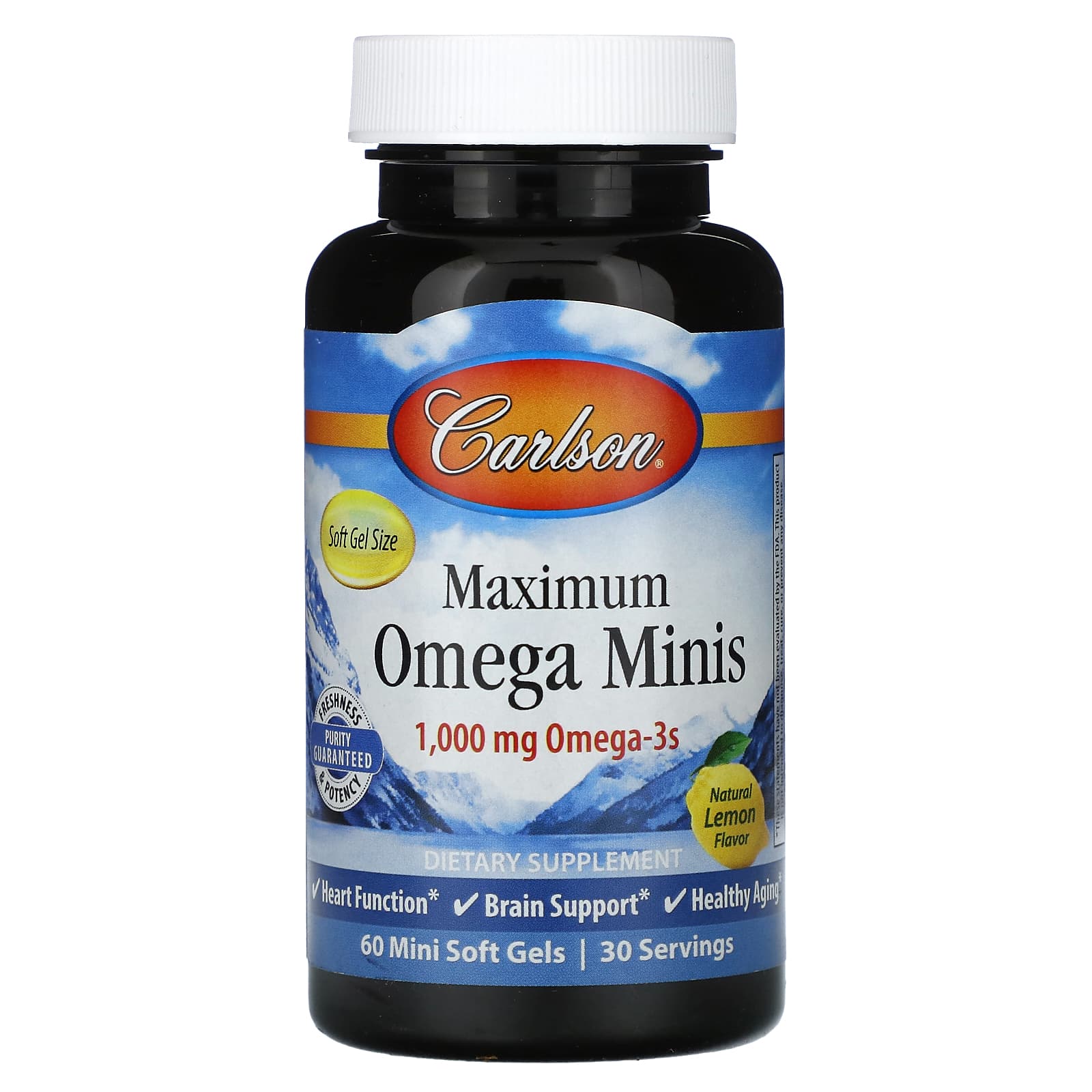 Carlson, Maximum Omega Minis, Natural Lemon, 1,000 mg, 60 Mini Soft