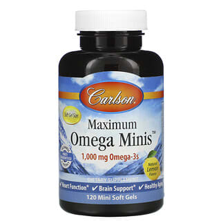 Carlson, Maximum Omega Minis, Natural Lemon Flavor, 500 mg, 120 Mini Softgels
