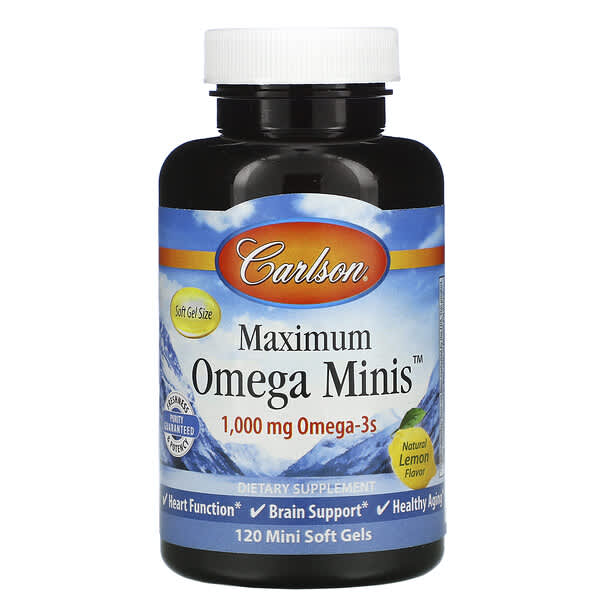 Carlson Labs, Maximum Omega Minis, Natural Lemon Flavor, 500 mg, 120 Mini Softgels