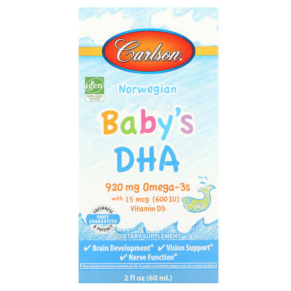 Carlson, 嬰兒 DHA，1,100 毫克 Omega-3，含維生素 D3，2 液量盎司（60 毫升）