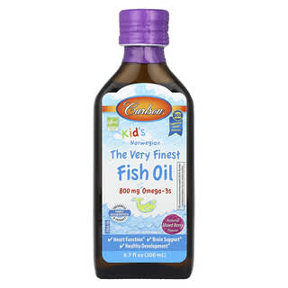 Carlson, Kids, Norwegian The Very Finest Fish Oil, Frutos Silvestres Naturais, 800 mg, 200 ml (6,7 fl oz)