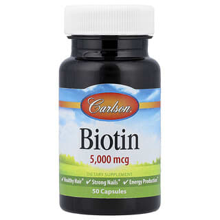 Carlson, Biotin, 5,000 mcg, 50 kapsler
