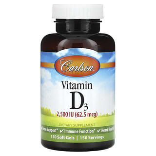 Carlson, Vitamine D3, 2500 UI (62,5 µg), 150 capsules à enveloppe molle