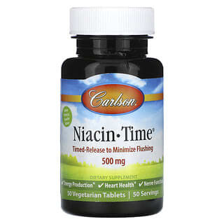 Carlson, Niacin-Time, 500 мг, 50 вегетаріанських таблеток