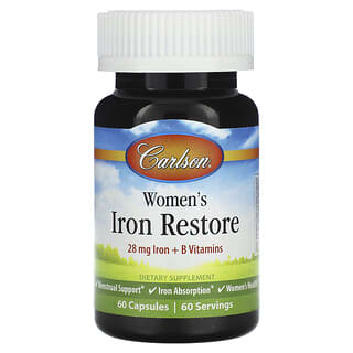 Carlson, Womens Iron Restore, 28 mg Iron + B Vitamins, 60 Capsules