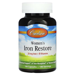 كارلسون‏, Women's Iron Restore, 28 mg Iron + B Vitamins, 180 Capsules