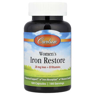 كارلسون‏, Women's Iron Restore, 28 mg Iron + B Vitamins, 180 Capsules