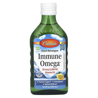Carlson, Immune Omega, лучший норвежский продукт, омега для поддержки иммунитета, натуральный лимонный вкус, 250 мл (8,4 жидк. унции)  