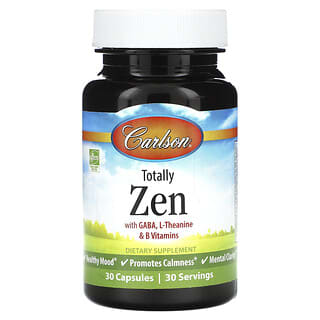 Carlson, Totally Zen avec GABA, L-théanine et vitamines du groupe B, 30 capsules
