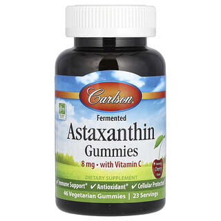 Carlson, жевательные таблетки с ферментированным астаксантином с витамином C, натуральная вишня, 8 мг, 46 вегетарианских жевательных таблеток (4 мг в 1 жевательной таблетке)