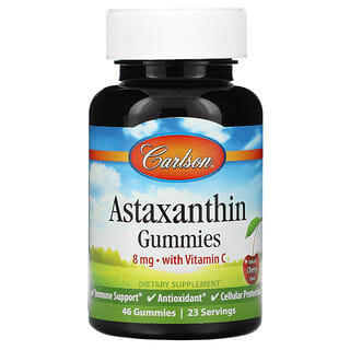 Carlson Labs, Gomas de astaxantina com Vitamina C, Cereja Natural, 4 mg, 46 Gomas