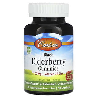 Carlson, Black Elderberry Gummies, Fruchtgummis mit schwarzem Holunder, natürliche Beere, 100 mg, 60 vegetarische Fruchtgummis (50 mg pro Fruchtgummi)