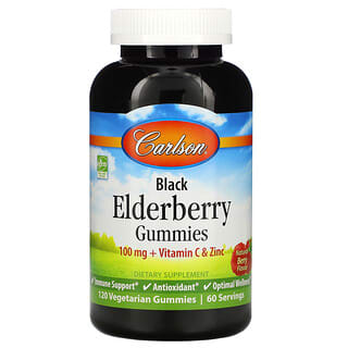 Carlson Labs, Жевательные конфеты из черной бузины + витамин С и цинк, натуральные ягоды, 50 мг, 120 вегетарианских жевательных конфет