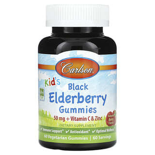 Carlson, Kid's Black Elderberry Gummies, natürliche Beere, 50 mg, 60 vegetarische Fruchtgummis