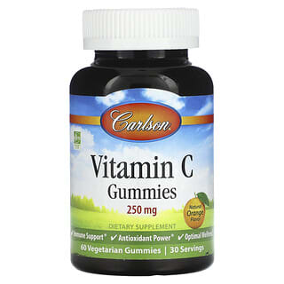 Carlson, Vitamin C Gummies, Natural Orange, 250 mg, 60 Vegetarian Gummies (125 mg per Gummy)
