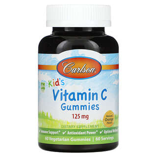 Carlson, Kid's, жевательные конфеты с витамином С, с натуральным апельсиновым вкусом, 125 мг, 60 вегетарианских жевательных конфет