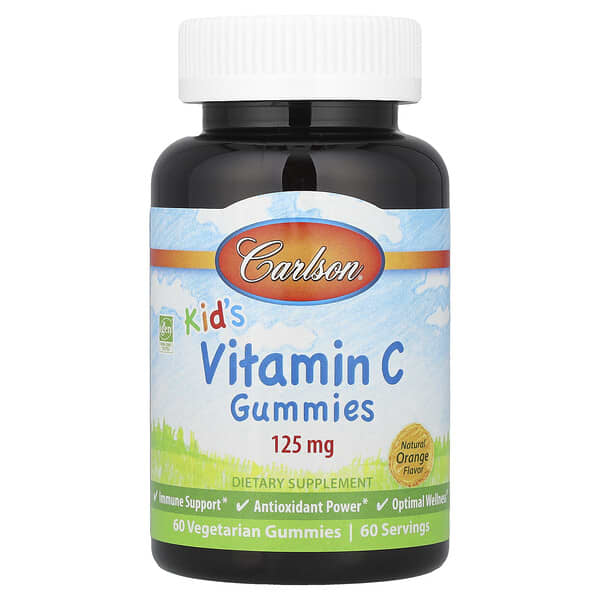 Carlson, Kanak-kanak, Gummies Vitamin C, Oren Asli, 125 mg, 60 Gummies Vegetarian