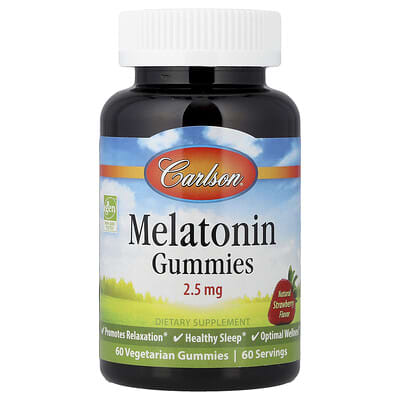Carlson, Melatonin Gummies, Natural Strawberry, 2.5 mg, 60 Vegetarian Gummies