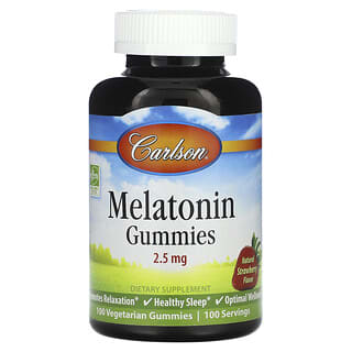 Carlson, Gomitas de melatonina, Fresa natural, 2,5 mg, 100 gomitas vegetales